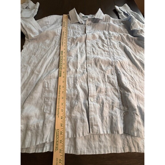 Cubavera 100% Linen Havana Shirt Men's 3X Button Front Blue Long Sleeve - Picture 4 of 8
